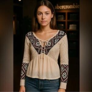 Cream Fair Isle Babydoll Patterned Top